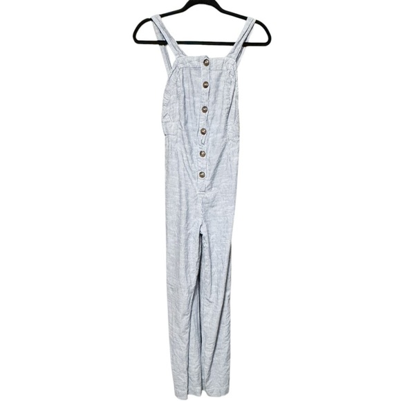 Japna Cotton Blue Pinstripes Overall Button Front Style Wide Leg Jumpsuit Small - Picture 1 of 7